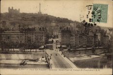 VINTAGE POSTCARD Lyon Bridge Feuillee Saint Paul District and Coteau of Fourviere