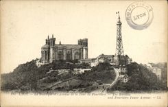 VINTAGE POSTCARD Lyon the Basilica and L Which occurred of the Tower of Fourviere