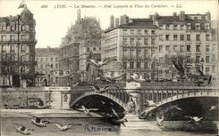 VINTAGE POSTCARD Lyon the Gulls Lafayette Bridge and Place of Cordeliers