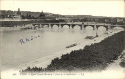 VINTAGE POSTCARD Lyon Quay Claude Bernard and Bridge Guillotiere