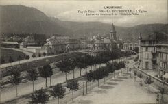 VINTAGE POSTCARD Bourboule L Church Entered of the boulevard of L town hall