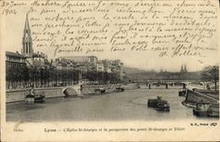 VINTAGE POSTCARD Lyon L Church St Georges and the View of the Bridge St Georges and Tilsit
