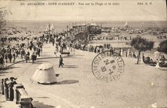 VINTAGE POSTCARD Arcachon Dimensions D Money Seen On the Beach and the Pier