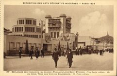 CPA Exposition des Arts Decoratifs Modernes Paris 1925 Esplande des Invalides A Gauche Pavillon Lyon Saint Etienne