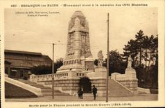VINTAGE POSTCARD Besancon les Bains Monument raised with the memory of the 1531 residents of Besancon died for Militaria France