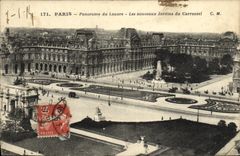 Panorama de Paris de la POSTAL de la VENDIMIA de los nuevos jardines de Loure del carrusel
