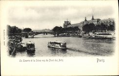 POSTAL Paris de la VENDIMIA la lumbrera y el Seine vistos del puente de artes
