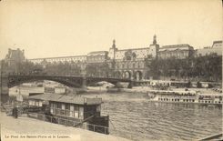CPA Paris Le pont des Saints Peres et le Louvre Peniche Bateau 