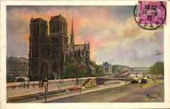 VINTAGE POSTCARD Paris Notre Dame and the Seine Seen from of the Quay Saint Michel
