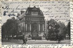 VINTAGE POSTCARD Paris Fountains St Michel