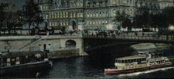 VINTAGE POSTCARD Paris Town hall the night Barge Boat