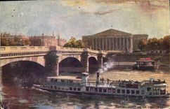 VINTAGE POSTCARD Paris Bridge of the Harmony Barges