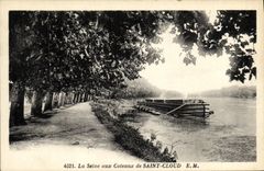 VINTAGE POSTCARD Holy Cloud the Seine With the Slopes Barge Boat