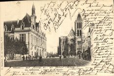 VINTAGE POSTCARD Saint Denis Places Town hall