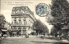 VINTAGE POSTCARD Paris Theater of Renaissance and Holy Boulevard Martin
