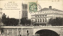 VINTAGE POSTCARD Paris the Bridge with the Exchange the Column of July the tower Holy Jacques and the theater Sarah Bernhardt