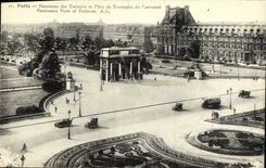 Panorama de Paris de la POSTAL de la VENDIMIA de Tileries y L arco Tromphe del carrusel