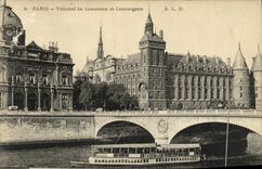 VINTAGE POSTCARD Paris Bankruptcy court and Caretaker s lodge Barge