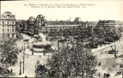 VINTAGE POSTCARD Paris Together of the Place of Repnblique and L Hotel Modern
