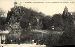VINTAGE POSTCARD Paris Chaumont Hillocks the Lake Rocks and the View point