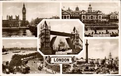 VINTAGE POSTCARD London Big Ben Thams Embankment Trafalgar Public garden