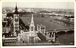 VINTAGE POSTCARD To rivet Thames From Victoria Tower Houses off Parliment London