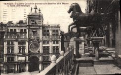 VINTAGE POSTCARD Venezia I quattro Cavalli in bronzo sulla Basilica di S Marco E Torre LED Orologio