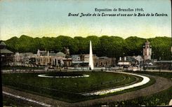 VINTAGE POSTCARD Fair of Brussels 1910 Large Garden of the Terrace and sight on Wood of Cambers