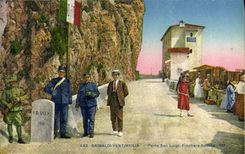 Italiana de san Luis Fontiera del pez gordo de Grimaldi Ventimiglia de la POSTAL de la VENDIMIA