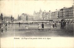 VINTAGE POSTCARD Ostend the Beach and Large Hotels of the Dam