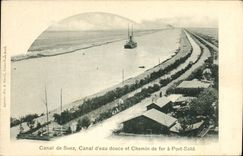 El agua dulce y el ferrocarril del canal de Suez de la POSTAL de la VENDIMIA D tiene Port Saïd Egipto