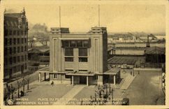 La POSTAL Amberes de la VENDIMIA coloca el pequeno túnel L el Scheldt y el banco izquierdo