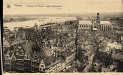 Panorama L de Amberes de la POSTAL de la VENDIMIA el Scheldt con el codo D Austruweel