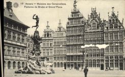 VINTAGE POSTCARD Bruges Houses of the Corporations Fountain of Brabo and Grand Places