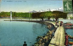 VINTAGE POSTCARD Geneva the Pier sinning Fishes