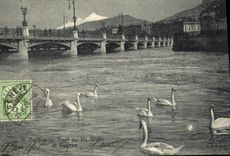 VINTAGE POSTCARD Geneva Bridge of the White MT and swans