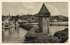 VINTAGE POSTCARD Luzern Kapellbrucke uned Wasserturm