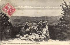 CPA Lac de Neuchatel et les Alpes vus depuis la Tourne