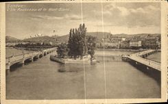 VINTAGE POSTCARD Geneva L Island Rousseau and Mont Blanc