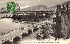 VINTAGE POSTCARD Geneva the Bridge of Mont Blanc and Mont Blanc