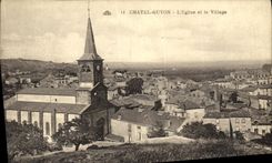 POSTAL Chatelguyon L iglesia y la aldea de la VENDIMIA