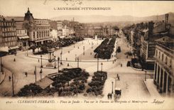 Lugares de Clermont Ferrand de la POSTAL de la VENDIMIA de Jaude Vue en la placa de Gergovia y de Montrognon