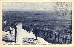 POSTAL Clermont Ferrand de la VENDIMIA y los montajes de L visto taladro observatorio de Puy de Dome