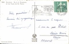 MODERN CARD Geneva the J J Rousseau and Tours of St Pierre