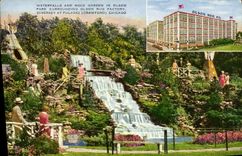 VINTAGE POSTCARD Waterfalls and Garden Rock n roll In Olson Park Surrounding Rug Factory