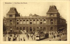 VINTAGE POSTCARD Brussels Train station of North Tram