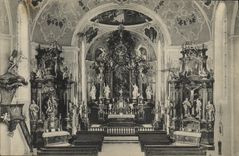 VINTAGE POSTCARD Oberammergau Innres der Kirche