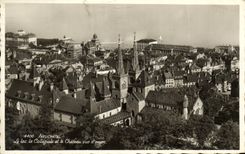 CPA Neuchatel Le Lac la Collegiale et le Chateau vus d avion
