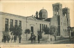 VINTAGE POSTCARD School and church D Itea Greece