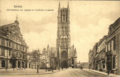 VINTAGE POSTCARD Ghent Cathedral St Bavon and Flemish Theater